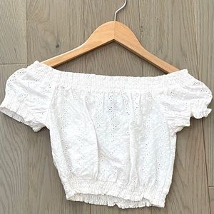 H&M White Embroidered Crop Top